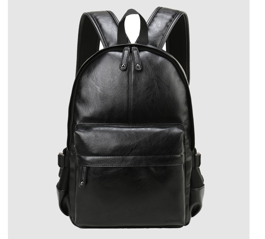 Men's Solid Color Eco-Leather Backpack